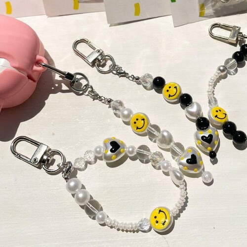 DIY 블랙 ＆ 화이트 스마일 비즈 스트랩 키링 만들기