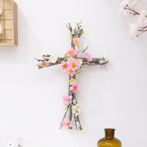 벚꽃 십자가 벽걸이 37cm 조화
