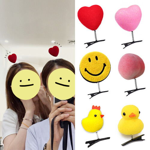 놀이공원 단체 행사 머리핀 빨간 하트 병아리 오리 과일 스프링핀