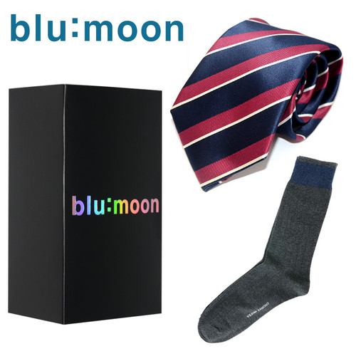 [blu:moon] 블루문 넥타이X양말 세트-투톤네이비와인